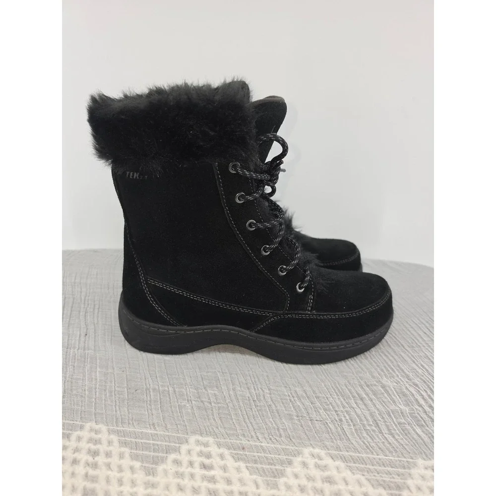 LL Bean Wildcat Boots Black Suede Faux Fur PrimaLoft Winter Snow Womens 8 Medium